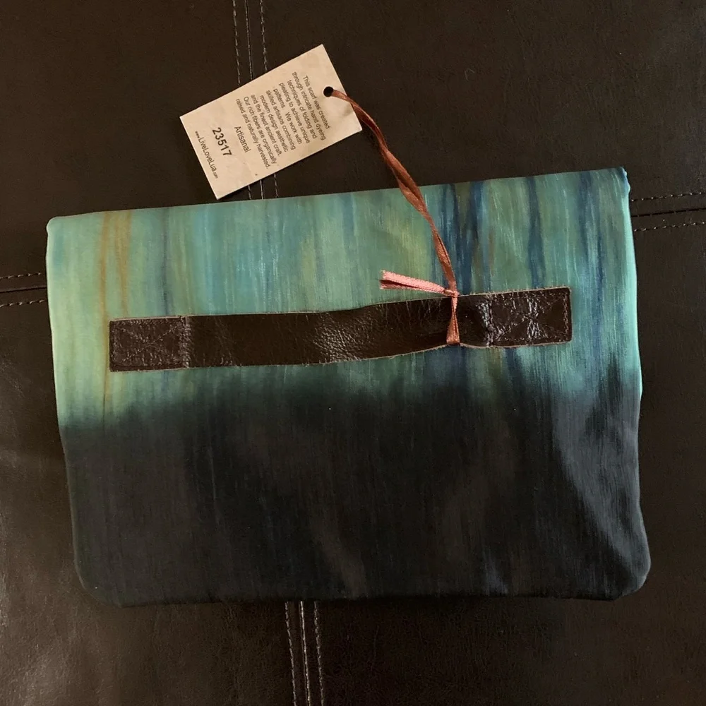 Two-Tone Blue Silk Fold-Over Clutch